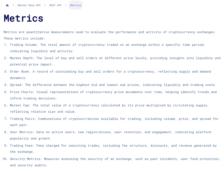 cryptocurrency exchanges - metrics