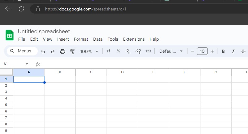 Google Sheets default window