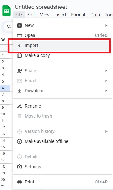 Google Sheets default window