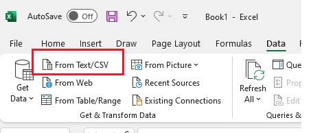 Import from Text/CSV in Excel