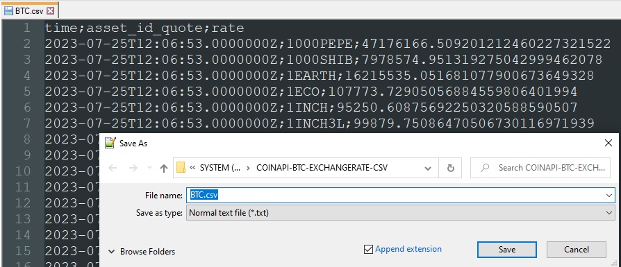 BTC exchange rates copied over notepad